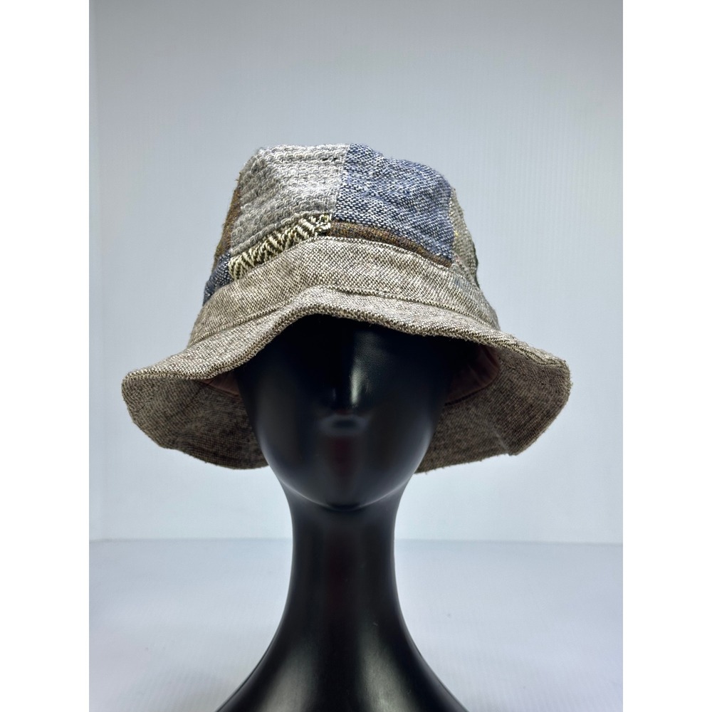 Vintage Irish Tweed Patchwork Bucket Hat 100% Pure Wool Made in Ireland Brown